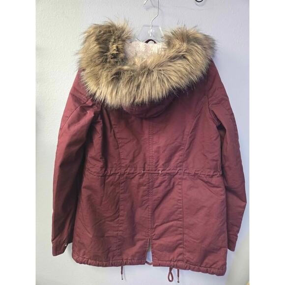 H&M Divided Faux Fur Lined Parka Jacket - Maroon US 2 - Picture 6 of 6